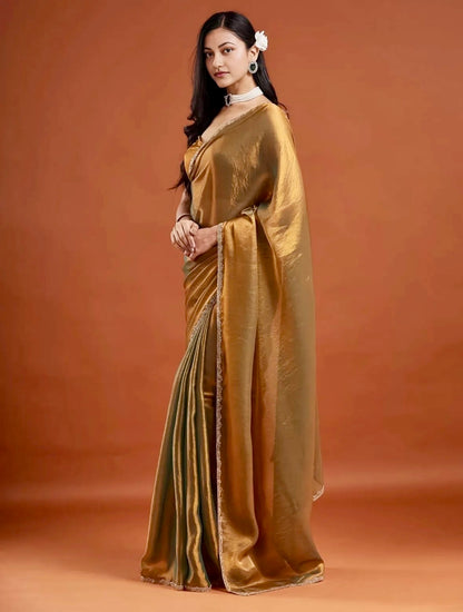 Golden Tissue Chiffon Saree