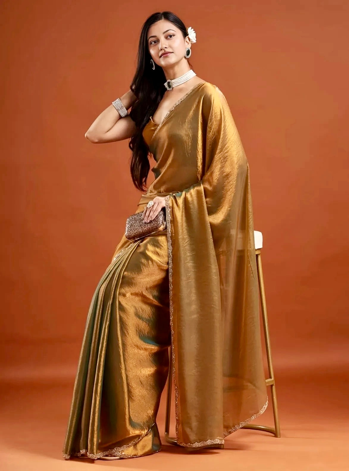 Golden Tissue Chiffon Saree