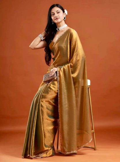 Golden Tissue Chiffon Saree