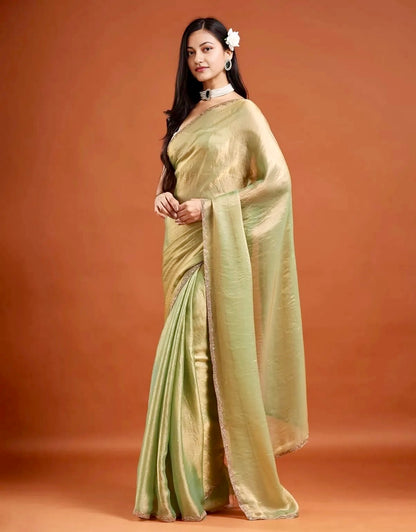 Olive green Tissue Chiffon Saree