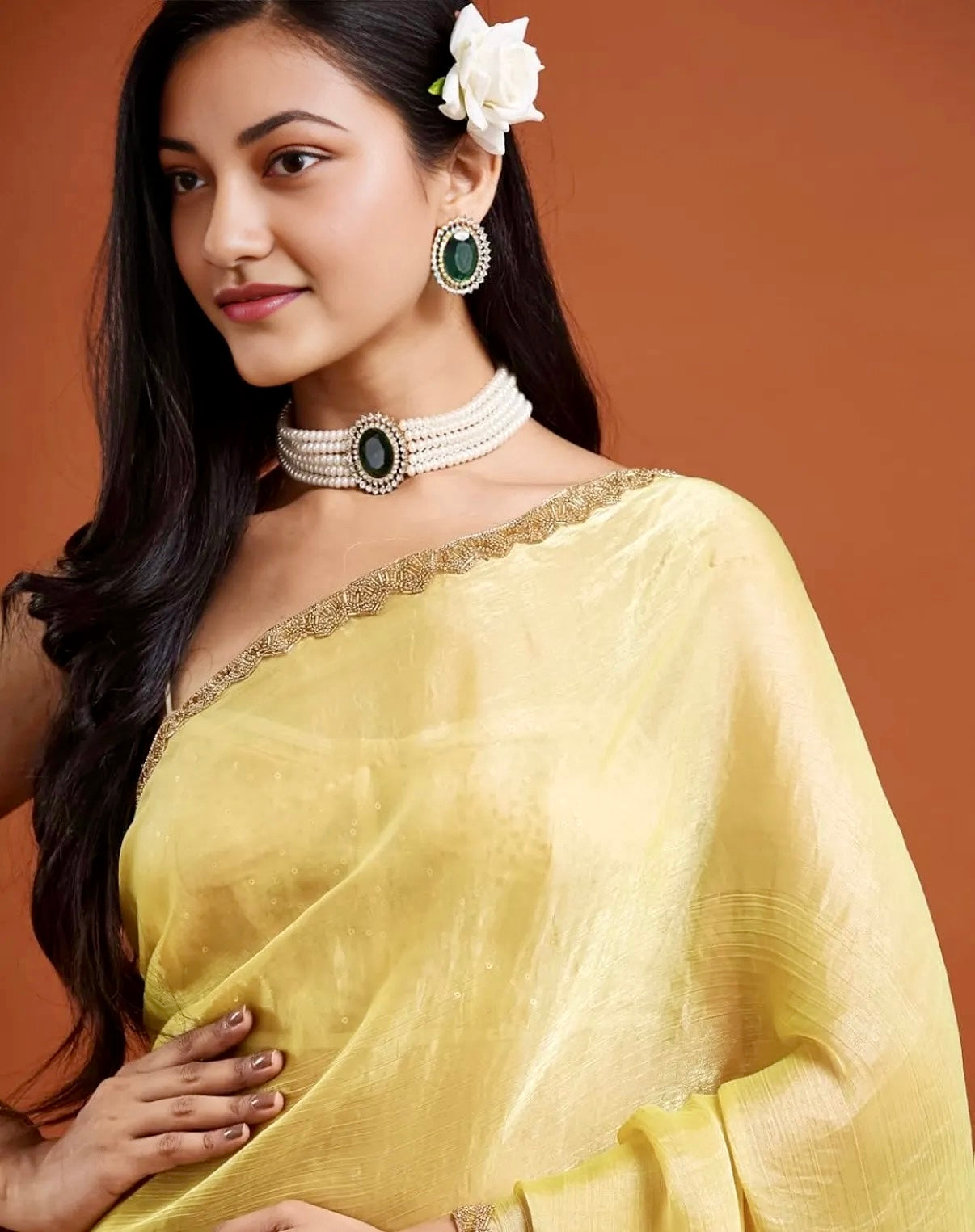 Yellow Tissue Chiffon Saree