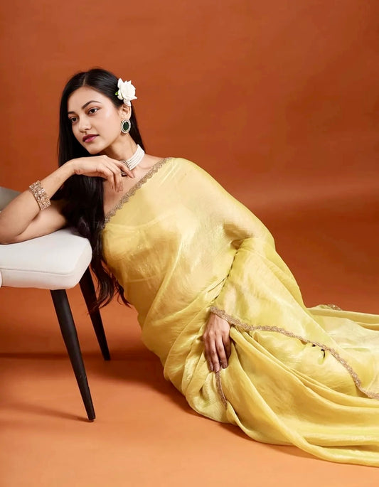 Yellow Tissue Chiffon Saree