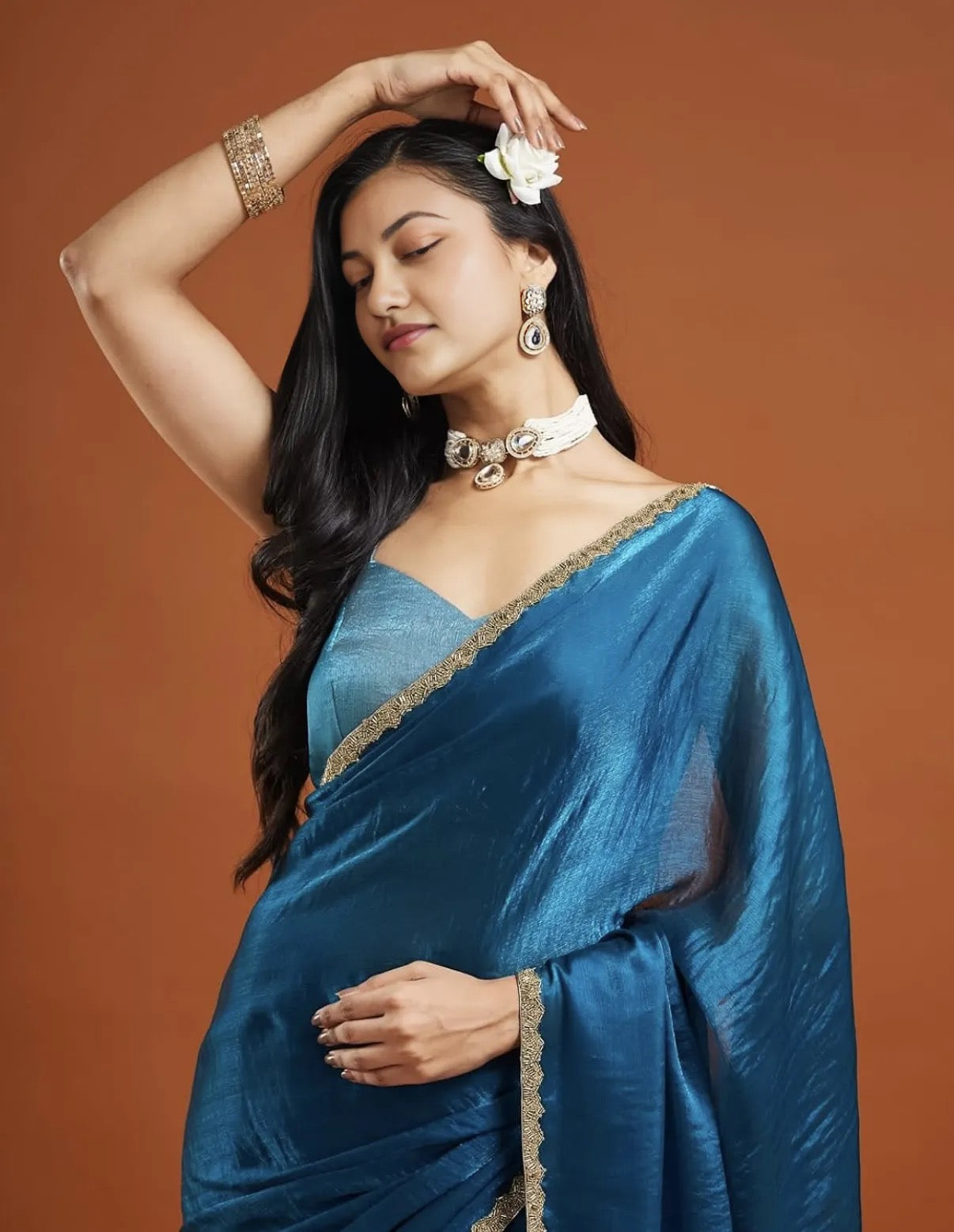 Blue Tissue Chiffon Saree