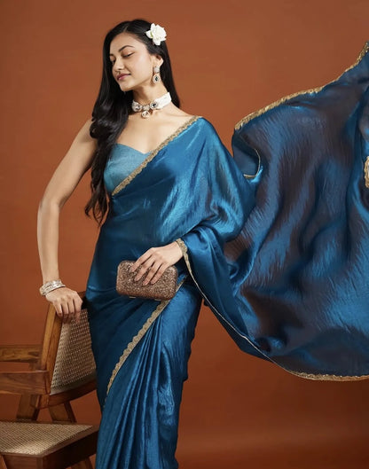 Blue Tissue Chiffon Saree