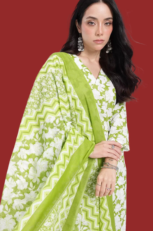 Cotton green suit with pant and dupatta