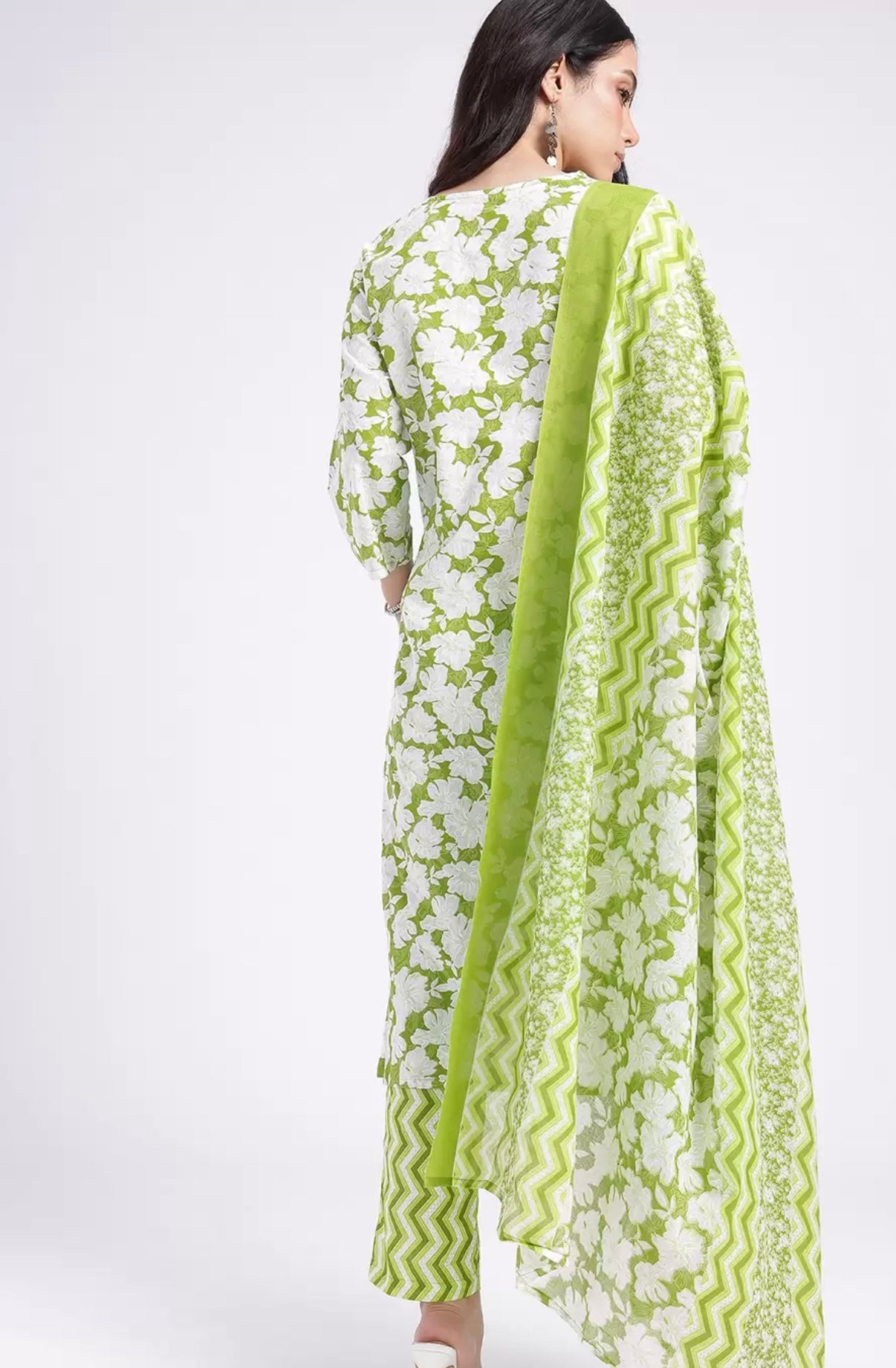 Cotton green suit with pant and dupatta