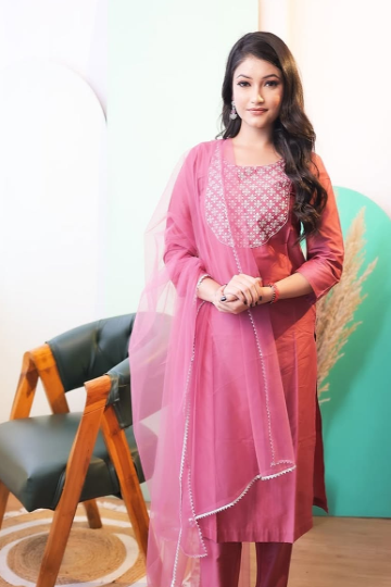 Violet suit with pant and dupatta