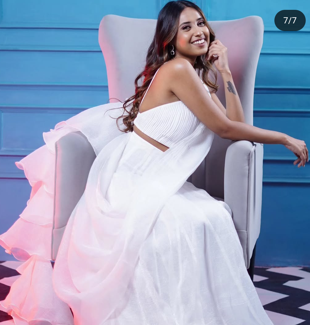 White Fishcut Draped saree with stitched blouse