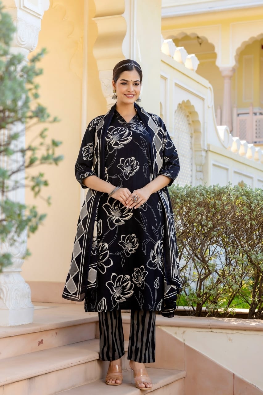 Blue flower printed suit