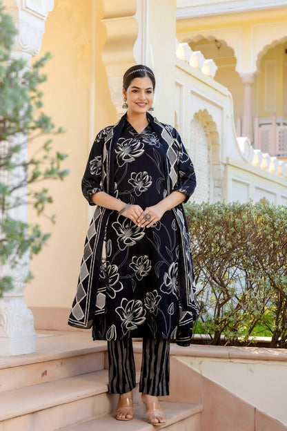 Blue flower printed suit