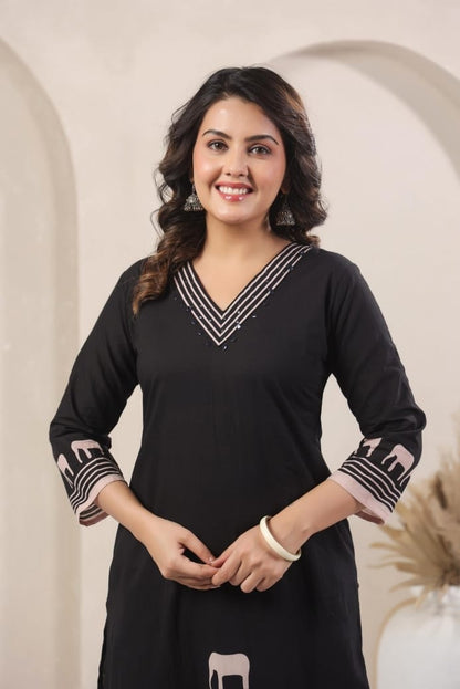 Black white kurti set